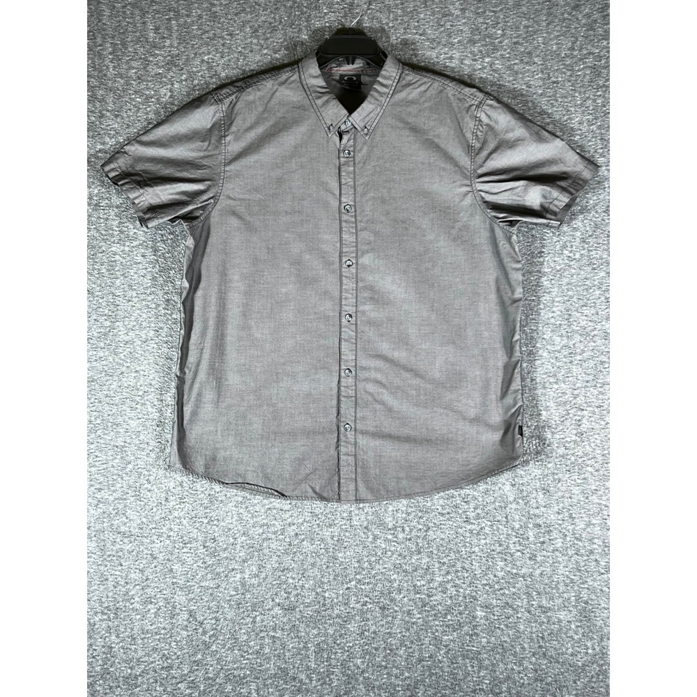 Oakley Mens Gray Short Sleeve Button Down Shirt XXL Cotton Solid Casual Logo‎